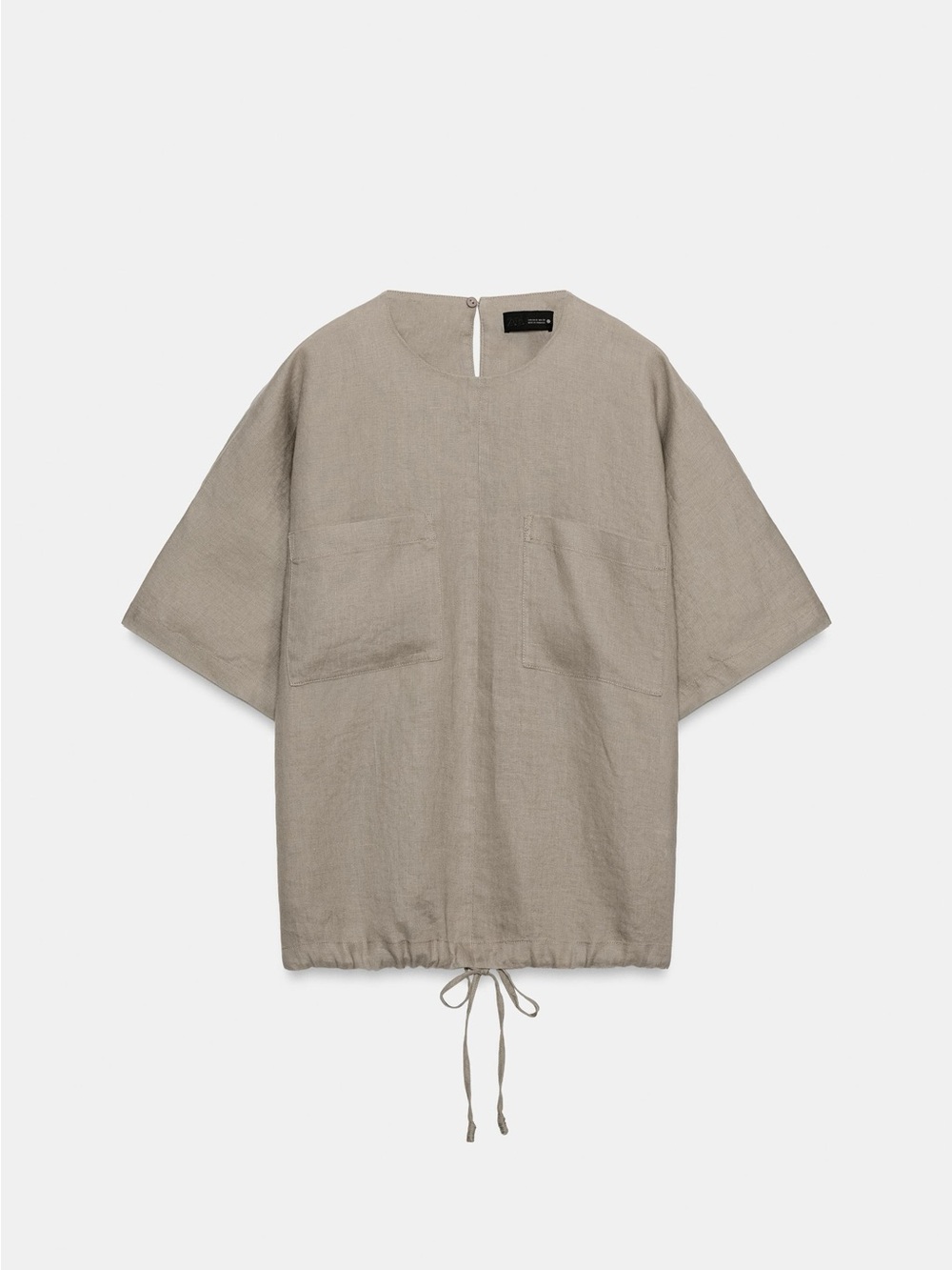 Zara Short Sleeve Drawstring Pullover Shirt in Taupe